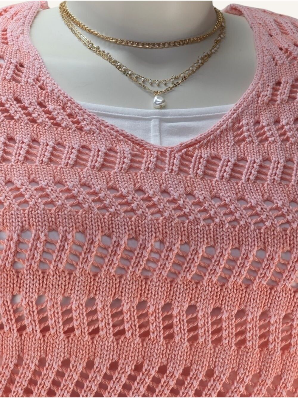 Dex Washed Apricot Crochet Knit Sweater 1X NWT Coastal Boho Cotton - Picture 4 of 10
